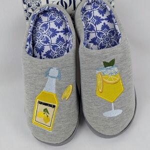 Slipper Limoncello Spritz Embroidered Jersey Knit Slip On Grey M (6.5-7.5) NWT